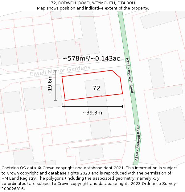 72, RODWELL ROAD, WEYMOUTH, DT4 8QU: Plot and title map