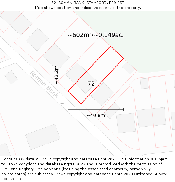 72, ROMAN BANK, STAMFORD, PE9 2ST: Plot and title map