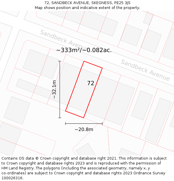 72, SANDBECK AVENUE, SKEGNESS, PE25 3JS: Plot and title map