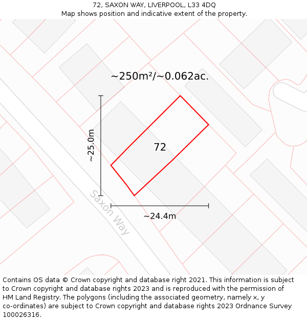 72, SAXON WAY, LIVERPOOL, L33 4DQ: Plot and title map