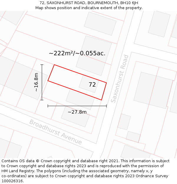 72, SAXONHURST ROAD, BOURNEMOUTH, BH10 6JH: Plot and title map