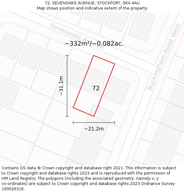 72, SEVENOAKS AVENUE, STOCKPORT, SK4 4AU: Plot and title map