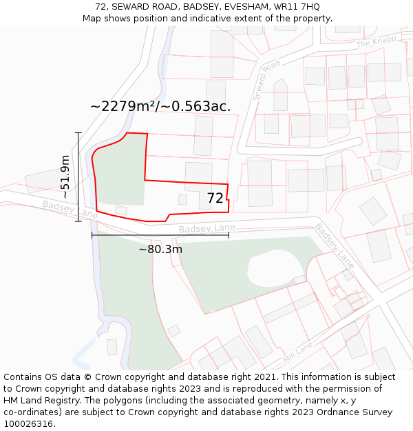 72, SEWARD ROAD, BADSEY, EVESHAM, WR11 7HQ: Plot and title map