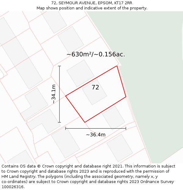 72, SEYMOUR AVENUE, EPSOM, KT17 2RR: Plot and title map