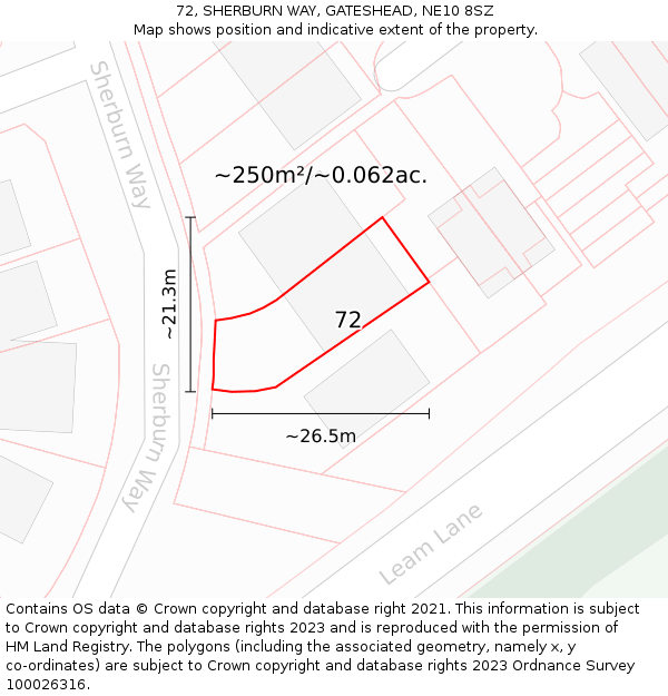 72, SHERBURN WAY, GATESHEAD, NE10 8SZ: Plot and title map