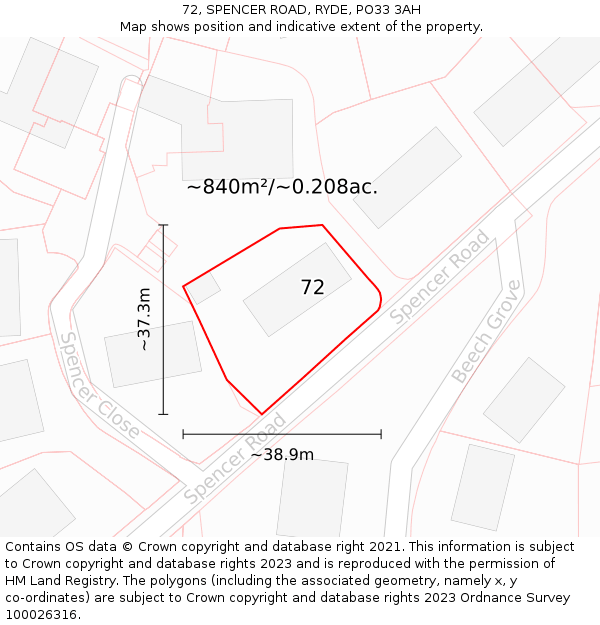 72, SPENCER ROAD, RYDE, PO33 3AH: Plot and title map