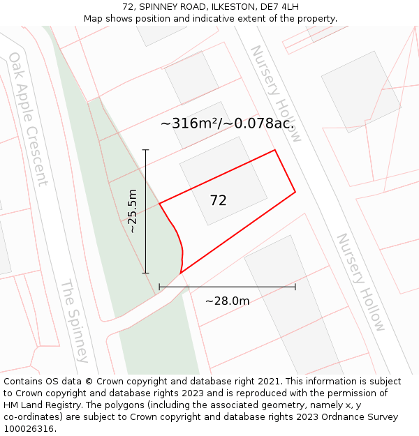 72, SPINNEY ROAD, ILKESTON, DE7 4LH: Plot and title map