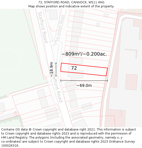 72, STAFFORD ROAD, CANNOCK, WS11 4AG: Plot and title map