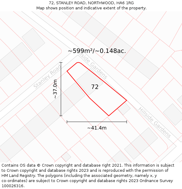 72, STANLEY ROAD, NORTHWOOD, HA6 1RG: Plot and title map