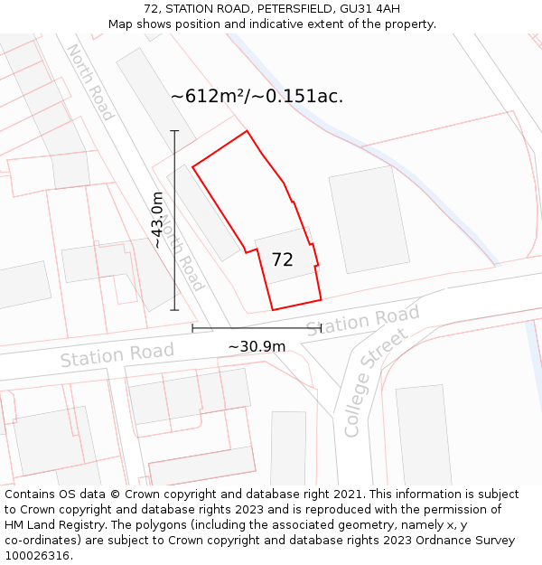 72, STATION ROAD, PETERSFIELD, GU31 4AH: Plot and title map