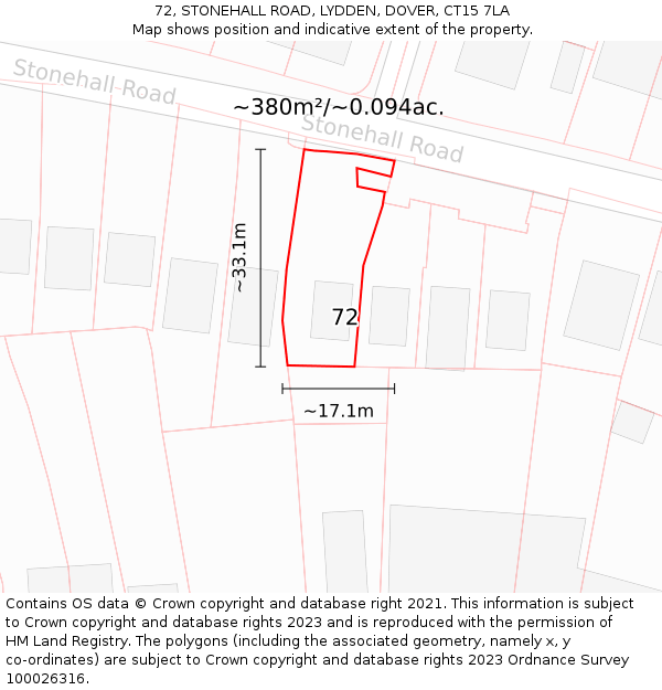 72, STONEHALL ROAD, LYDDEN, DOVER, CT15 7LA: Plot and title map