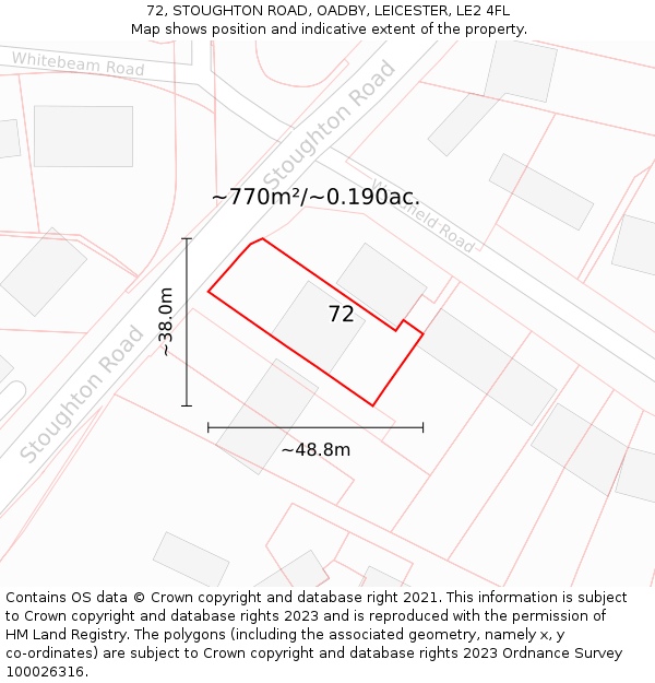 72, STOUGHTON ROAD, OADBY, LEICESTER, LE2 4FL: Plot and title map