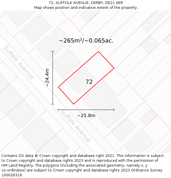 72, SUFFOLK AVENUE, DERBY, DE21 6ER: Plot and title map