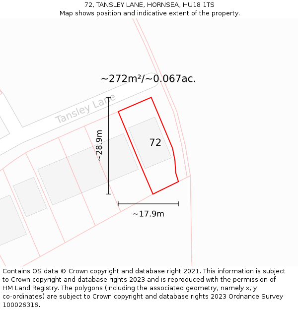 72, TANSLEY LANE, HORNSEA, HU18 1TS: Plot and title map