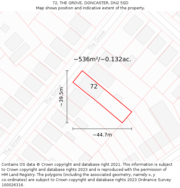 72, THE GROVE, DONCASTER, DN2 5SD: Plot and title map
