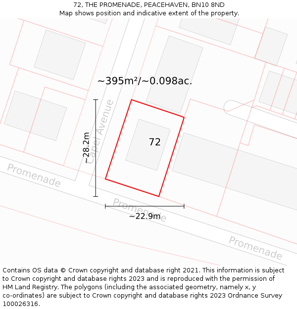 72, THE PROMENADE, PEACEHAVEN, BN10 8ND: Plot and title map