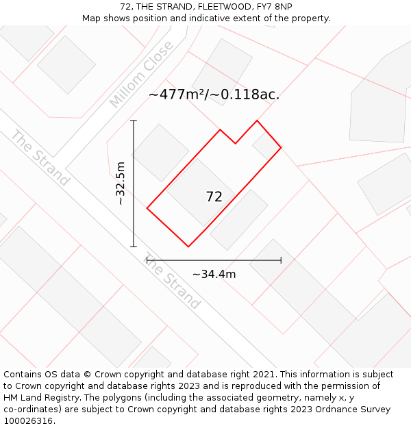72, THE STRAND, FLEETWOOD, FY7 8NP: Plot and title map