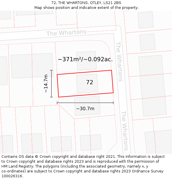 72, THE WHARTONS, OTLEY, LS21 2BS: Plot and title map