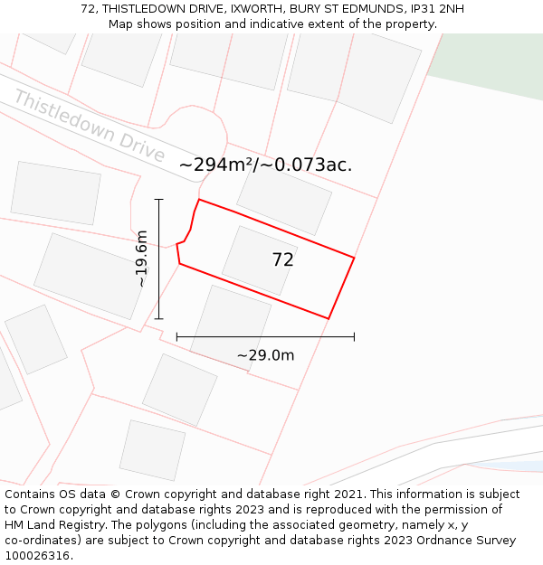 72, THISTLEDOWN DRIVE, IXWORTH, BURY ST EDMUNDS, IP31 2NH: Plot and title map