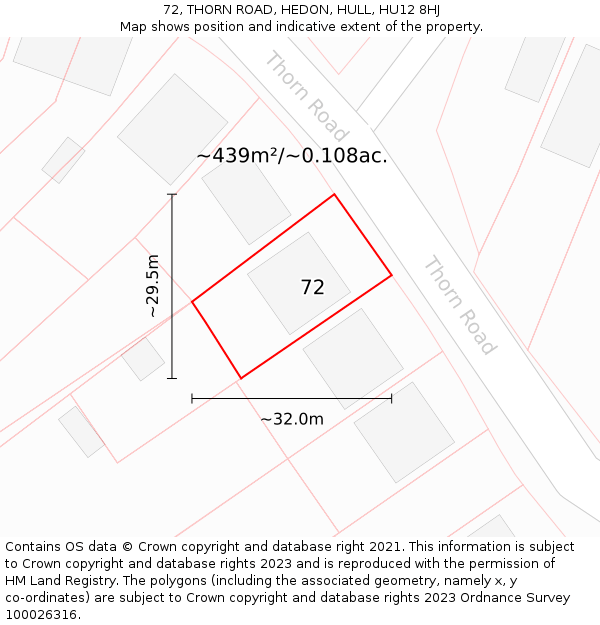 72, THORN ROAD, HEDON, HULL, HU12 8HJ: Plot and title map