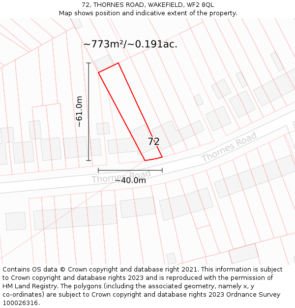 72, THORNES ROAD, WAKEFIELD, WF2 8QL: Plot and title map