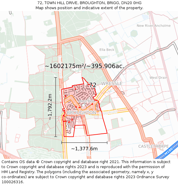 72, TOWN HILL DRIVE, BROUGHTON, BRIGG, DN20 0HG: Plot and title map