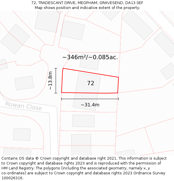 72, TRADESCANT DRIVE, MEOPHAM, GRAVESEND, DA13 0EF: Plot and title map