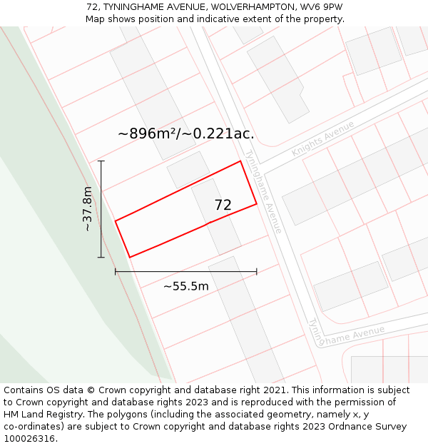 72, TYNINGHAME AVENUE, WOLVERHAMPTON, WV6 9PW: Plot and title map