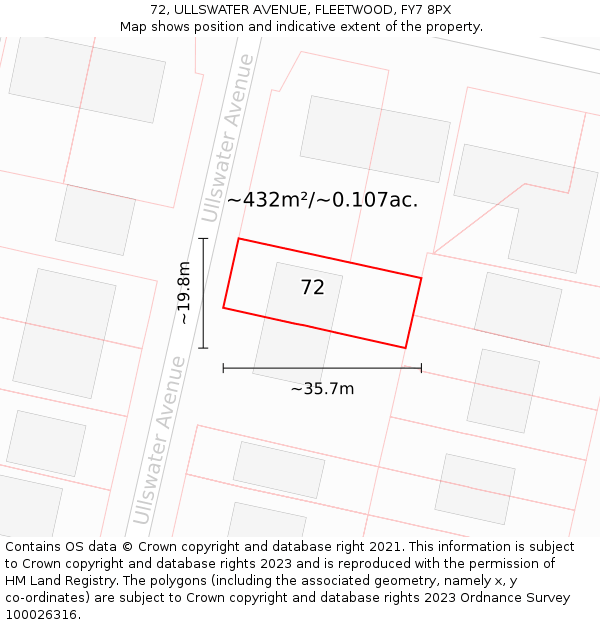 72, ULLSWATER AVENUE, FLEETWOOD, FY7 8PX: Plot and title map