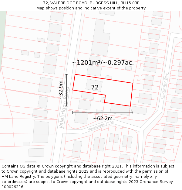 72, VALEBRIDGE ROAD, BURGESS HILL, RH15 0RP: Plot and title map