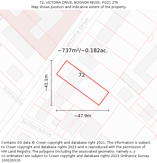 72, VICTORIA DRIVE, BOGNOR REGIS, PO21 2TA: Plot and title map