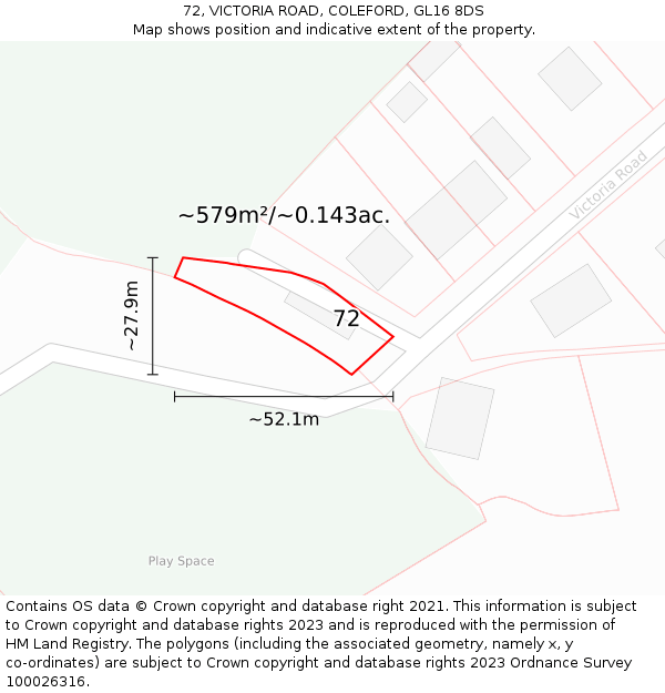 72, VICTORIA ROAD, COLEFORD, GL16 8DS: Plot and title map