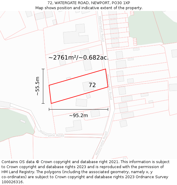 72, WATERGATE ROAD, NEWPORT, PO30 1XP: Plot and title map