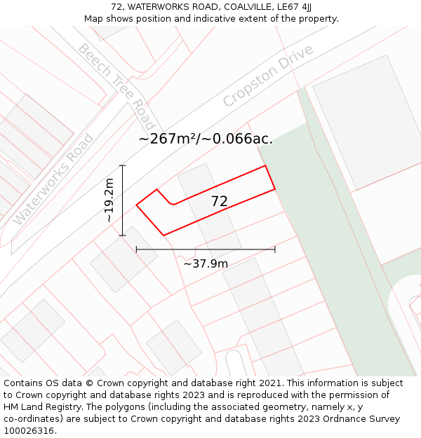 72, WATERWORKS ROAD, COALVILLE, LE67 4JJ: Plot and title map