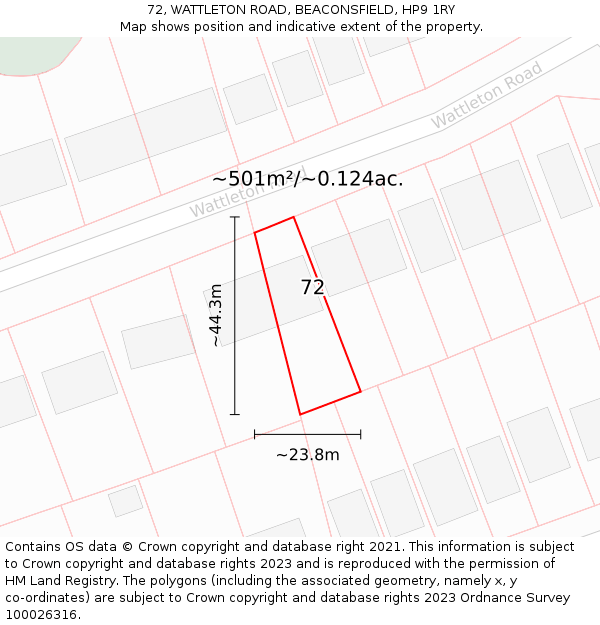 72, WATTLETON ROAD, BEACONSFIELD, HP9 1RY: Plot and title map