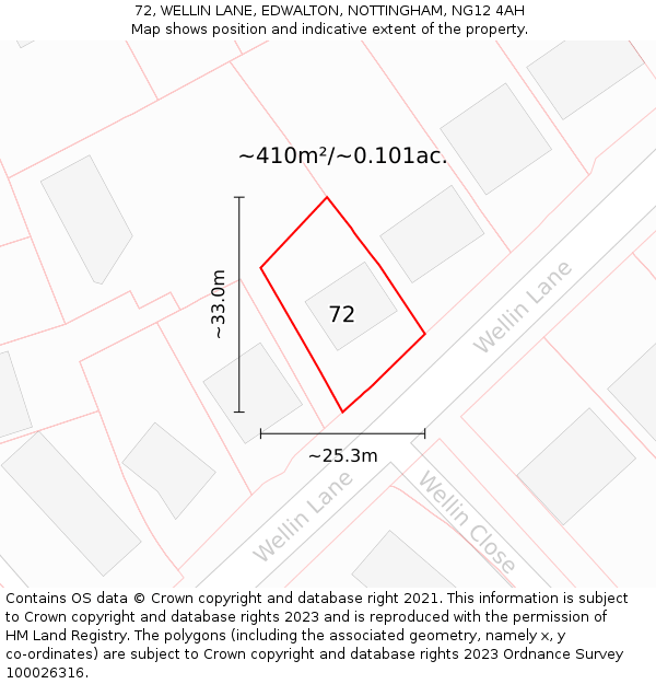 72, WELLIN LANE, EDWALTON, NOTTINGHAM, NG12 4AH: Plot and title map