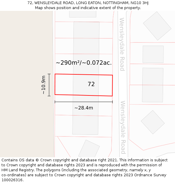 72, WENSLEYDALE ROAD, LONG EATON, NOTTINGHAM, NG10 3HJ: Plot and title map