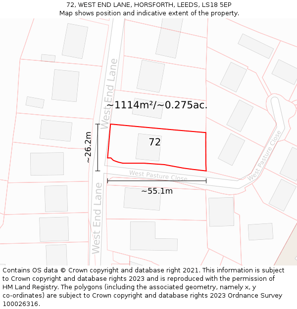 72, WEST END LANE, HORSFORTH, LEEDS, LS18 5EP: Plot and title map