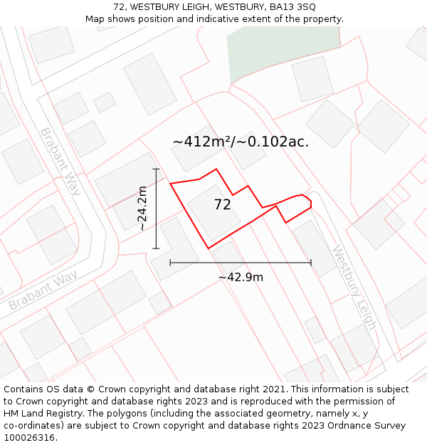 72, WESTBURY LEIGH, WESTBURY, BA13 3SQ: Plot and title map