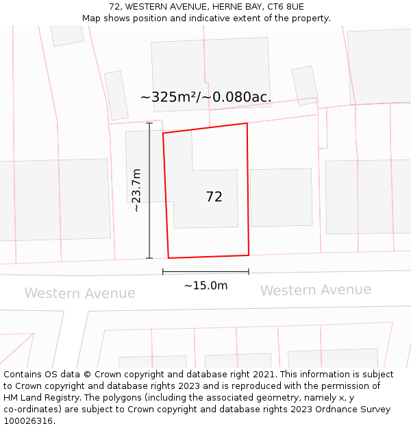 72, WESTERN AVENUE, HERNE BAY, CT6 8UE: Plot and title map