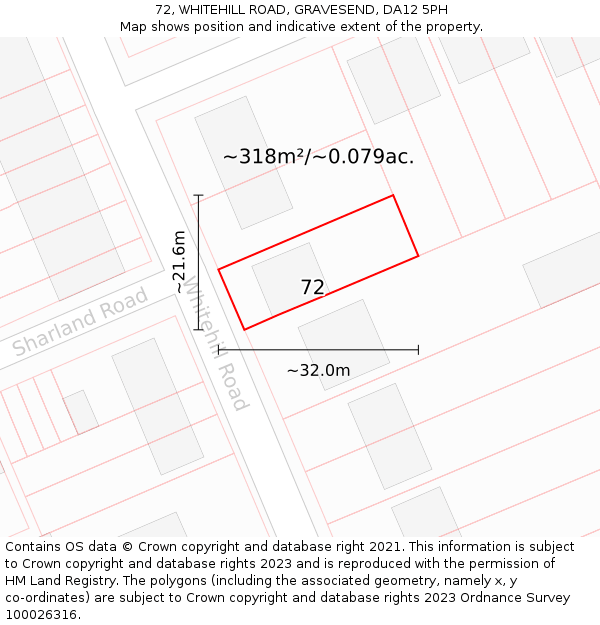 72, WHITEHILL ROAD, GRAVESEND, DA12 5PH: Plot and title map