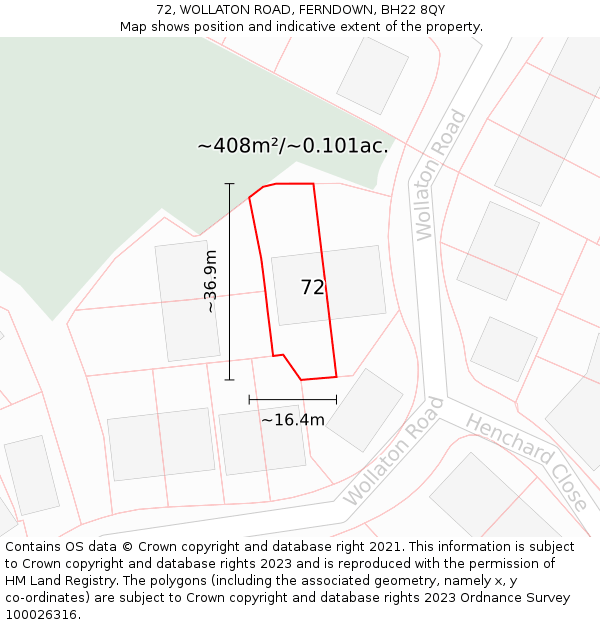 72, WOLLATON ROAD, FERNDOWN, BH22 8QY: Plot and title map