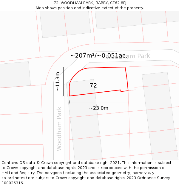 72, WOODHAM PARK, BARRY, CF62 8FJ: Plot and title map