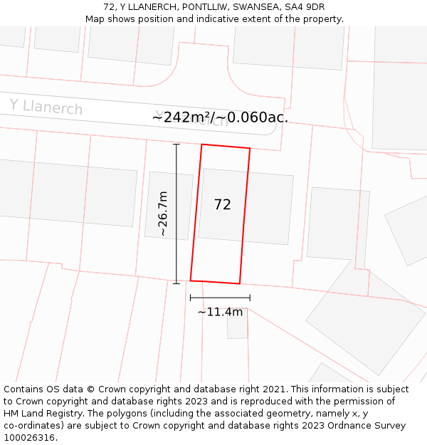72, Y LLANERCH, PONTLLIW, SWANSEA, SA4 9DR: Plot and title map
