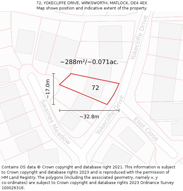 72, YOKECLIFFE DRIVE, WIRKSWORTH, MATLOCK, DE4 4EX: Plot and title map