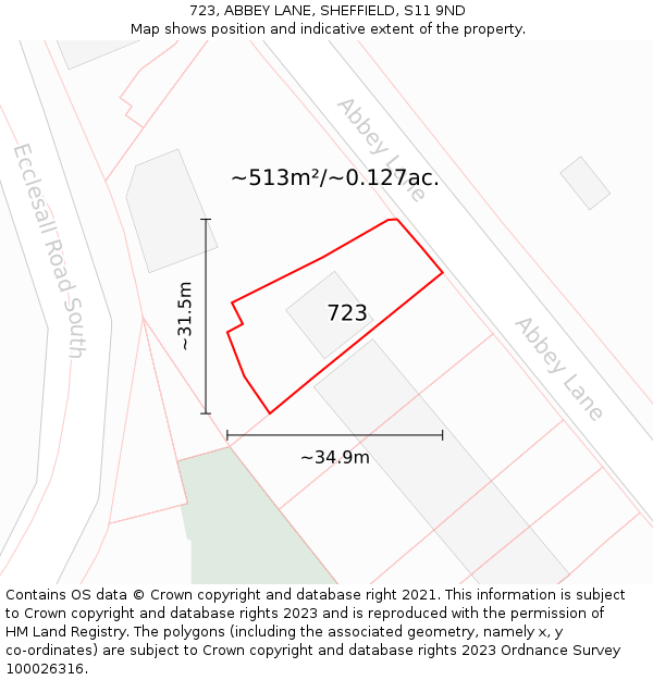 723, ABBEY LANE, SHEFFIELD, S11 9ND: Plot and title map