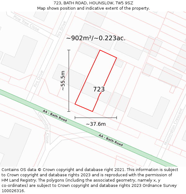 723, BATH ROAD, HOUNSLOW, TW5 9SZ: Plot and title map