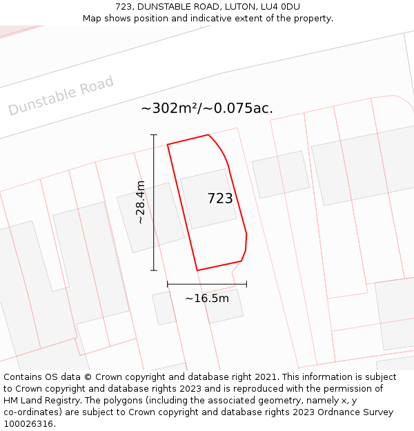 723, DUNSTABLE ROAD, LUTON, LU4 0DU: Plot and title map