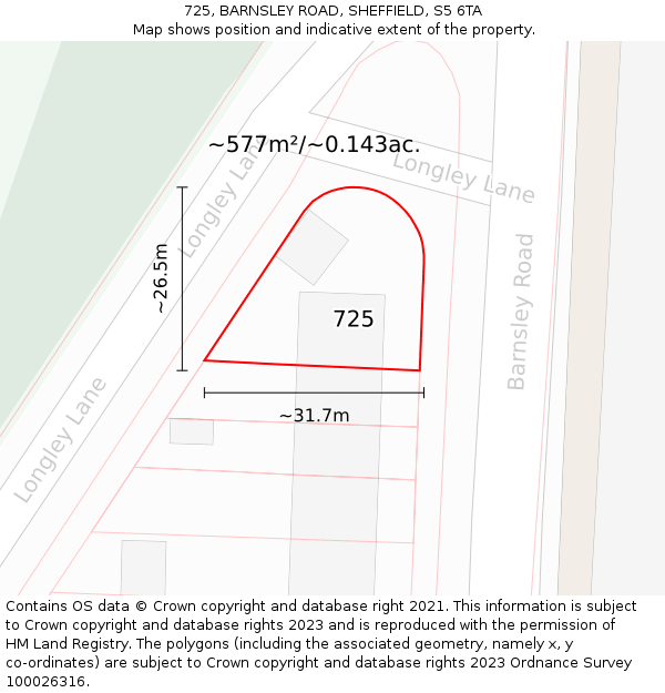 725, BARNSLEY ROAD, SHEFFIELD, S5 6TA: Plot and title map