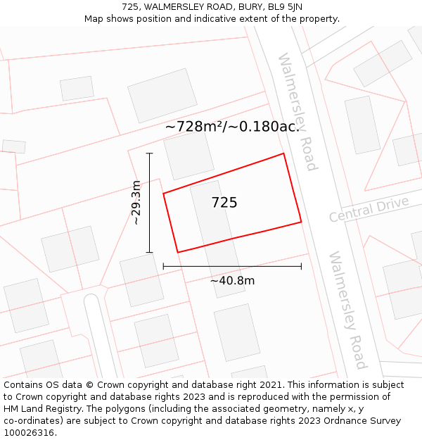 725, WALMERSLEY ROAD, BURY, BL9 5JN: Plot and title map